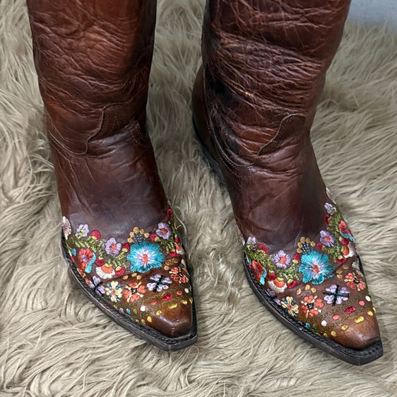 Old Gringo Floral Embroidered Brown Cowboy Boots women’s 7.5 - Picture 3 of 10